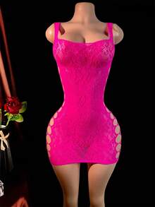 Sexy Off The Shoulder High Stretch Cover-Up| Hollow Cut, Solid Color, Straight Skirt, Conventional Bottom, No Padding - 紅色 - 查看 1