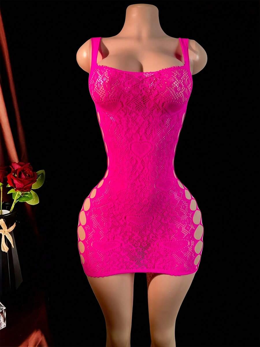 Sexy Off The Shoulder High Stretch Cover-Up| Hollow Cut, Solid Color, Straight Skirt, Conventional Bottom, No Padding - 紅色 - 查看 1