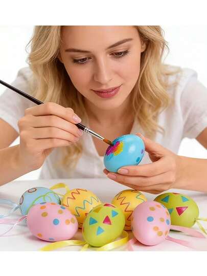 12pcs Colorful Hanging Plastic Easter Eggs, Suitable For Painting, Realistic Egg Shapes, Hand-Painted Easter Eggs, Easter Decorations, Spring Decorations, Easter Basket Fillers, Applicable For Baskets, Crafts, DIY Projects, Easter Party Favors, Tree Decorations