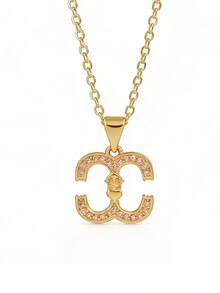 MTOW 优雅法式字母吊坠项链，奢华时尚精致女士吊坠项链 - 金色 - 查看 8