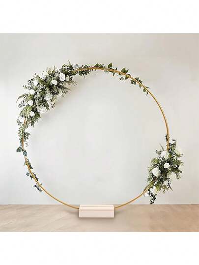 1pc Gold Metal Wreath Stand - Central Decoration Piece With Wooden Base For Wedding Table Decor, DIY Dreamcatcher Floral Arrangement Holder For Event Styling