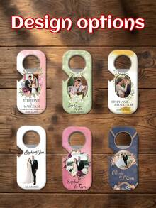 Personalisierter Flaschenöffner-Magnet als Hochzeitsfavour - 10x4,5cm eleganter weißer Flaschenöffner, individualisierbar mit Foto des Paares, Namen ("Olivia & Liam", "Sophie & Tom", "Stephanie & Malcolm") und Hochzeitsdatum ("März 2025", "12. Juni 2025"). Mit Magnetrückseite, 6+ Blumendesigns und robuster Metallkonstruktion. Ideales Geschenk für Neuvermählte, Hochzeitsgäste und rustikale Feiern. Perfekt für Empfänge, Brautduschen und praktische Erinnerungsstücke. - Verschiedenfarbig - Übersicht 6