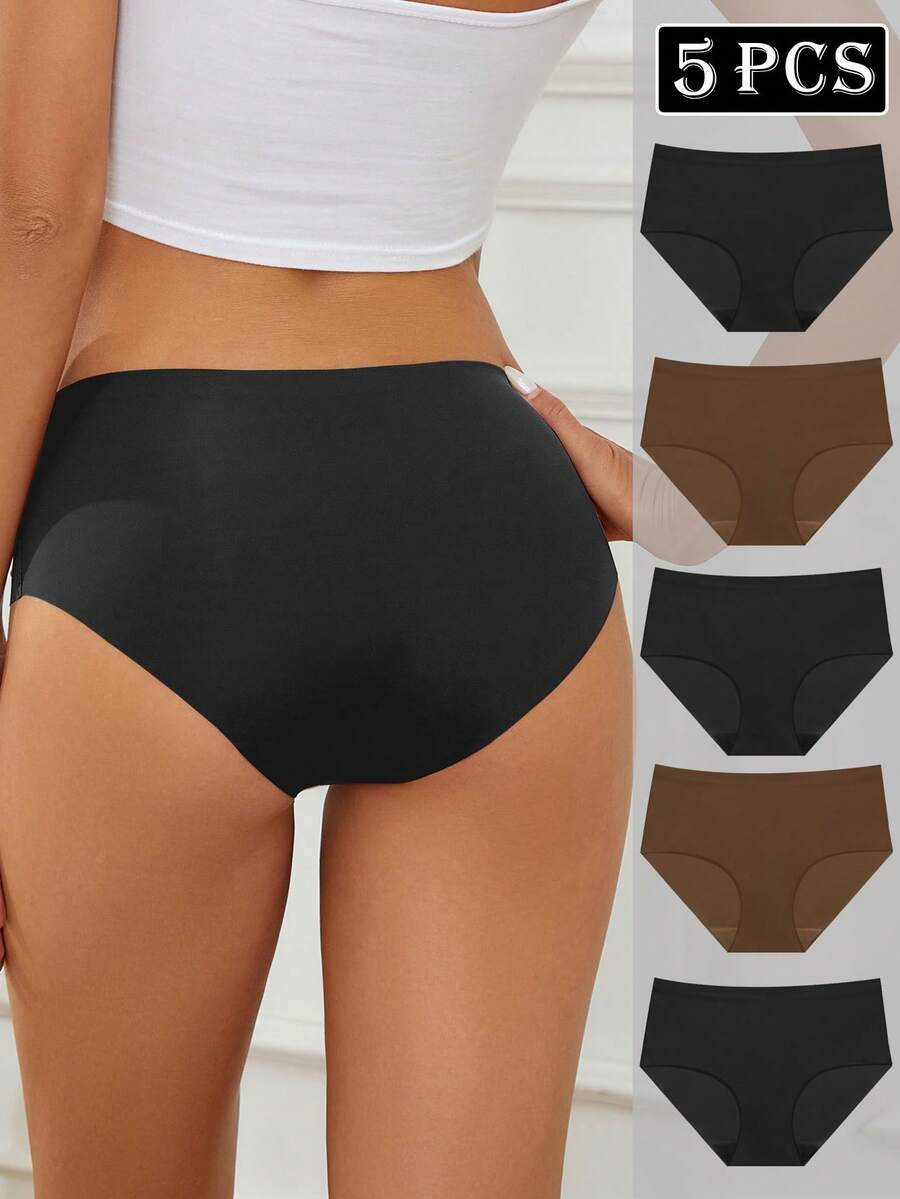 5pcs/Pack Women's Seamless Silky Soft Briefs, Solid Color Comfortable Stretchy Briefs, Suitable For Intimate Wear And Daily Use - Multicolor - View 1