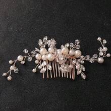 1pc Handmade Crystal & Pearl Bridal Hair Comb, Wedding Bride Updo Hairstyle Decor Accessory - Multicolor - View 6