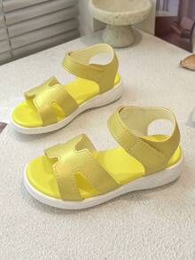 Metallic Yellow Kids' Sandals​ With Criss-Cross & Hook And Loop Strap - Yellow - View 3