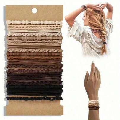 20-Piece Set Of Women's Bohemian-Style Bracelet Hair Ties.Elastic And Non-Damaging Hair Bands, Stylish And Soft Hair Ties And Bracelets, 4 Types Of Ponytail Hair Bands WETR
