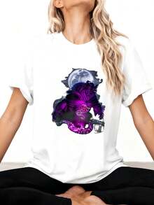 Beauty & The Beast Moon Rose Airbrush Art T-Shirt T-Shirt - 白色2 - 查看 3