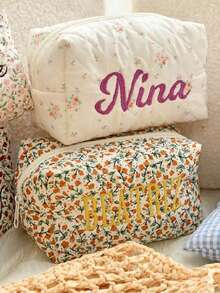 1 pieza Bolsa de cosméticos/bolsa de almacenamiento/bolsa de aseo personalizada bordada con flores, de gran capacidad y peso ligero, de uso versátil, con patrón de bordado personalizable, regalo ideal para novia, familia, compañeras de clase, hermanas, adecuado para viajes de negocios, vacaciones, regalo para dama de honor, bolsa de cosméticos, regalo personalizado, regalo de propuesta para dama de honor, regalo de despedida de soltera, regalo para fiesta de novia, decoración de oficina, accesorio de estilo de vida elegante. - Multicolor - Ver 5