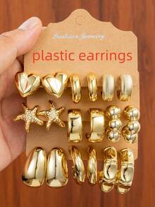 Bộ 6-18 chiếc khuyên tai vòng CCB mạ vàng cổ điển thanh lịch. Khuyên tai thiết kế hình chữ C sáng tạo. Trang sức cá tính dành cho nữ, thích hợp đeo hàng ngày, dự tiệc, hẹn hò và các dịp lễ. Món quà lễ hội tinh tế. - Vàng - Xem 2