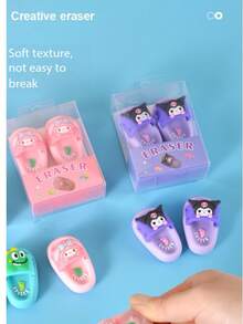 Sanrio 1 Pair (2pcs) Cartoon Kuromi, My Melody Slippers, Dust-Free Super Clean Wipe Reward Erasers - Multicolor - View 5