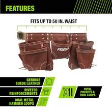 CYPNAWP - Delantal de piel de ante para herramientas de construcción general Cinturón de trabajo de organización de herramientas de 11 bolsillos café Se adapta a cintura de hasta 50 pulgadasFashion - 227346016 - Ver 3