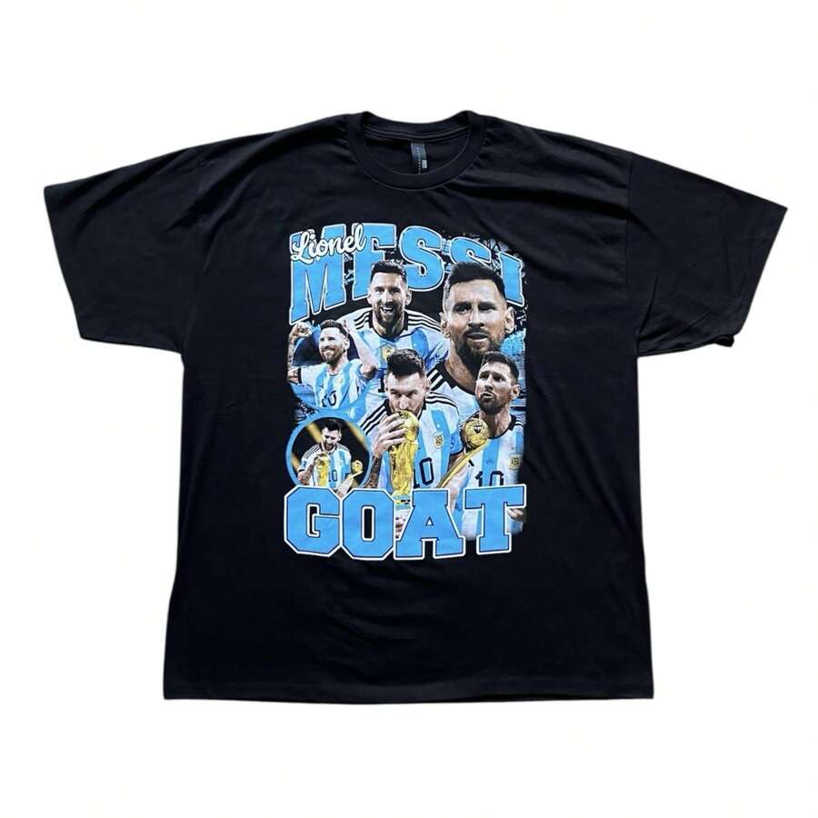 Lionel Messis GOAT Graphic T-Shirt Black Football Football Rap T-Shirt Style Barcelona - màu đen - Xem 1