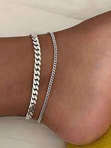 Layered Anklet Set For Women: Cuban + Curb Chain Ankle Bracelets (2pcs)