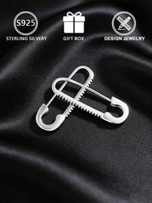 1pc 925 Sterling Silver Women's Brooch Style Black Zirconia Inlaid Earrings, Stylish Personalized Ear Clips, Gift Box, Suitable For Daily Wear And Festivals - Silver - View 8