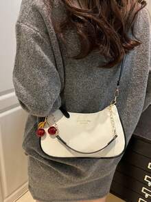 Fashionable Solid Color Letter Versatile Simple Armpit Women's Crossbody Bag Elegant Chain Shoulder Bag, Suitable For Shopping, Wallets, Shopping, Young Women, College Students, Newcomers, White-Collar Workers. They Are Very Suitable For Offices, Universities, Work, Business, Commuting, Outdoor Activities, Travel, And Outings - White - View 4