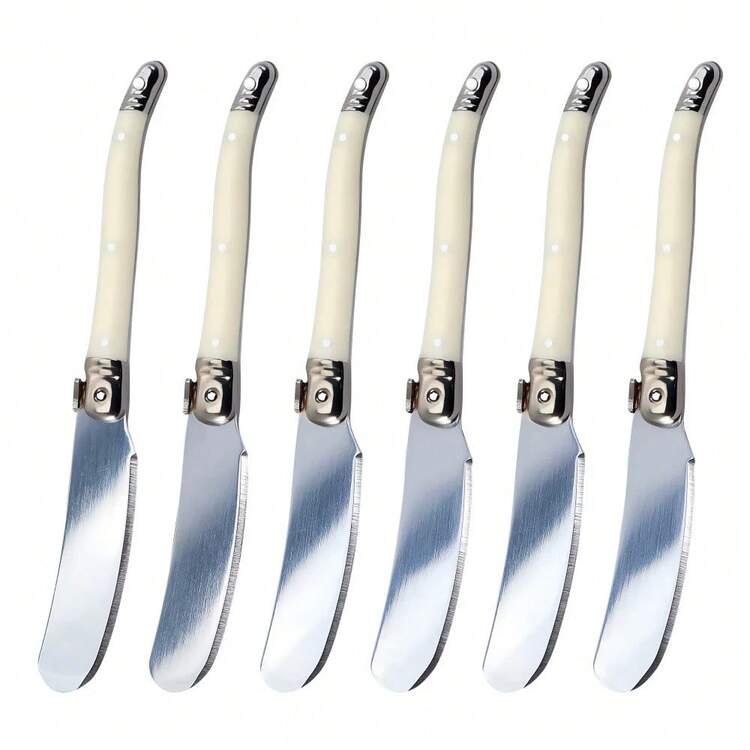 4/6/8Pcs Cuchillos de Mantequilla Espátula de Mantequilla Acero Inoxidable Esparcidor de Mermelada Cortador de Pastel de Plástico Blanco Cuchillo Esparcidor de Queso - 6 piezas - Añade 11