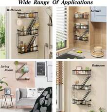 3-Tier Black Decorative Trapezoidal Shelf, Fire Escape Wall-Mounted Shelf, Mural-Style Floating Shelf, Bedroom Metal Shelf, Office Storage And Display Shelf, Room And Bathroom Decorative Wall-Mounted Shelf - màu đen - Xem 2
