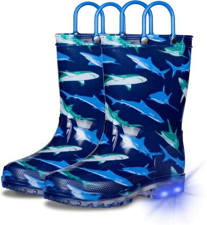 GAWBAW Toddler Rain Boots With Glitter Light Rain Boots With Easy-On Handles Waterproof Boys And Girls