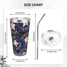 304 Stainless Steel Double Silver Edge Vacuum Insulated Drum 340g - Reusable Travel Cup With Stainless Steel Straw - This Is A Stainless Steel Water Cup About The Houston Baseball Astros  Theme - Leak Proof, Sweat Proof, Can Maintain Hot And Cold Temperatures For Hours, Frees Of Bisphenol A, Suitable For Car Cup Holders, Very Suitable For Match Days, Sports Events, Commuting, Office Rest And Outdoor Activities, Durable Double Wall Structure Fashionable Fan Gift - Silver - View 3
