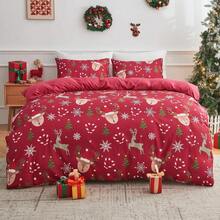 Christmas Duvet Cover Set With Pillow Cases Bedding Soft Microfiber Polyester Quilt Cover Set - Rose Red - View 7