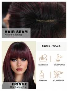 7JHH WIGS Glam 24-Inch Long Layered Wine Red Ombre Wig With Bangs For Women, Dark Roots Soft Heat-Resistant Fiber Full Machine Synthetic Straight Hair Wigs For Daily Party Cosplay Halloween Wear, Music Festivals Celebrations Use - 酒紅色 - 查看 7