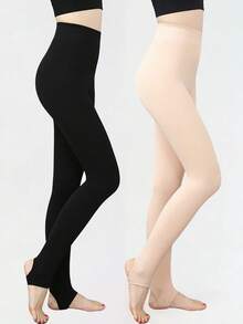 1/2 Pairs(Stirrup Leggings) Solid Minimalist Tights Women Spring Autumn High Waisted Sexy Stockings Thin Translucent Pantyhose Slim Fitting Leggings Super Elastic Tight Pants (Suitable 15-20℃) - Footed Tights - View 4