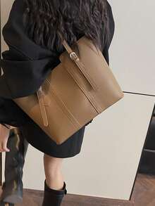 Dedoo New PU Large Capacity Tote Bag For Women, Fashionable And Versatile, Shoulder Bag, Commuter Handbag, Crossbody Bag, Underarm Bag - Brown - View 6