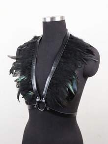 Eleganter schwarzer Federumhang für Damen im Gothic-Stil, Federumhang für Halloween, Karneval, Musikfestivals, Barpartys, dekorative Fotos - Verschiedenfarbig - Übersicht 7