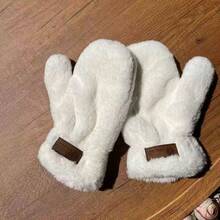 1双毛绒可爱韩版保暖加厚卡通学生柔软骑行手套，秋冬季 - A - 查看 4