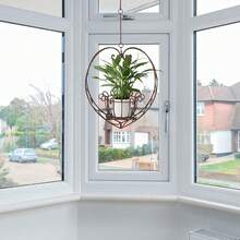 Hanging Plant Holder,Wrought Iron Heart Shape Plant Pot Holder, Indoor & Outdoor Hanging Planters Holder For Patio, Porch, Bedroom, Living Room(Raw Embroidery Color) - RusticBrown - View 5