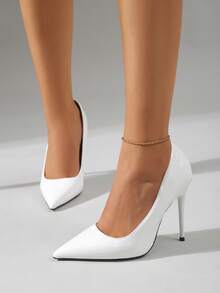 Giày cao gót mũi nhọn kiểu Pháp mới, kiểu dáng thời trang, đế thấp, siêu mỏng, phù hợp cho mùa xuân và mùa thu. - trắng - Xem 5
