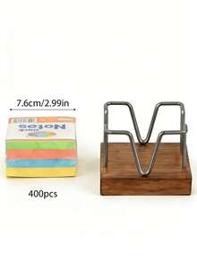 1/2pcs Desktop Self-Adhesive Memo Paper Organizer Holder With Business Card Rack, Black Walnut Simple Hollow Metal Memo Pad Holder