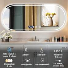 CYPNEspejo para Baño con Luz LED Espejo de Baño con Función de Memoria y Desempañado HD Espejo de Maquillaje con Ajuste de Hora Regulable 3 Colores 4mm Vidrio Prueba Explosiones 60 x 80cmFashion - 80L x 60A cm - Ver 3