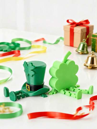 1pc, 3D Printed St. Patrick's Hat, Clover, Desktop Ornament, Ornament, Suitable For St. Patrick's Day, New Year Gift, Friend Gift, Statue Ornament
