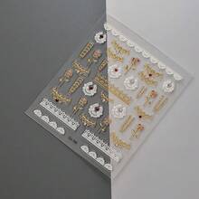 5D Embossed Nail Art Stickers Gold Rose Nail Decals Hollow Out White Lace Nail Stickers For Artificial Nail Art With Lace Flower Se--Adhesive Nail Supplies For Women Manicure Decorations - 風格6 - 查看 5