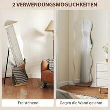 Full-Length Frameless Mirror, Wooden Base, Can Be Positioned As Desired, Wavy Shape, Black - White - View 8