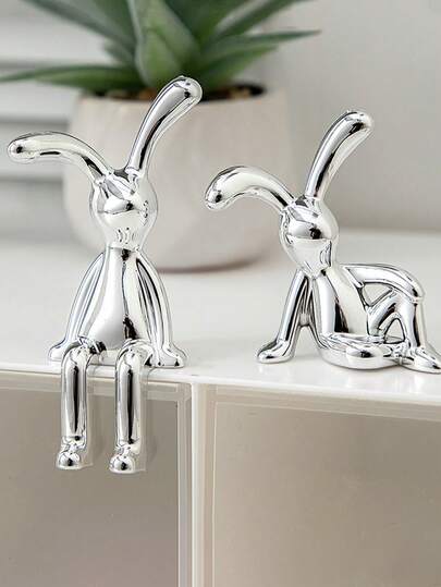 2 Stück/Set nordischer Stil kreative Kaninchen Figuren, versilberte Kaninchen Statuen als Tischdekoration, einzigartige Tischdekorationen, geeignet als Geschenk zu Valentinstag, Ostern, Weihnachten, Geburtstag