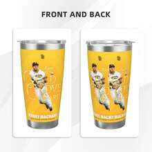 304 Stainless Steel Double Silver Edge Vacuum Insulated Drum 340g - Reusable Travel Cup With Stainless Steel Straw - This Is A Stainless Steel Water Cup About The Manny Machado Theme - Leak Proof, Sweat Proof, Can Maintain Hot And Cold Temperatures For Hours, Frees Of Bisphenol A, Suitable For Car Cup Holders, Very Suitable For Match Days, Sports Events, Commuting, Office Rest And Outdoor Activities, Durable Double Wall Structure Fashionable Fan Gift - Silver - View 2