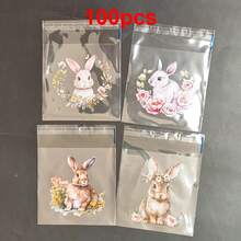 100pcs Easter Bunny & Flower Pattern Gift Bags, Cute Rabbit & Spring Flower Design Transparent Self-Adhesive Packaging Bags, 4 Different Patterns Mixed - Ideal For Easter And Themed Party Gifts Packaging, Etc. - Multicolor - View 7