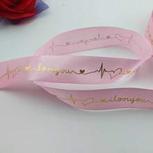 1 pieza 30,5 yardas de cinta de poliéster con impresión de lámina de oro, adecuada para cajas de dulces, ramos y regalos, perfecta para arreglos florales del Día de San Valentín y embalaje de pasteles, con lazo y cinta - Multicolor - Ver 9