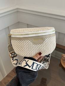 Brand New Large Capacity Woven Straw Chest Bag/Crossbody Bag, Portable And Easy To Use, Suitable For Girls, Female College Students, White-Collar Workers And Various Occasions, Especially Suitable For Work, Back To School, Middle School, High School, University, Vacation, Beach, Etc. This Summer Straw Beach Bag Is A Must-Have Item For Ladies' Vacation - Beige - View 10