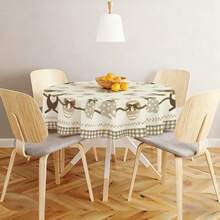 1pc Muted Easter Bunny Round Tablecloth, Colorful Egg & Floral Soft Decor For Dining Room, Home, Washable, Suitable For Daily Use, Easter Party, Outdoor Picnic - 100% Polyester - Multicolor - View 6