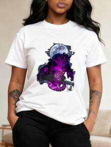 Beauty & The Beast Moon Rose Airbrush Art T-Shirt T-Shirt - 白色2 - 查看 1