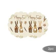 2/4/6/8件装长方形复古复活节三兔蝴蝶结餐垫，春季复活节餐垫，复古餐桌装饰，胡萝卜鸡蛋蝴蝶结叶子复活节季节性节日餐垫，适用于厨房餐厅