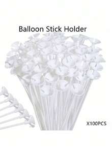100pcs White Balloon Sticks - Plastic Party Balloon Rods For Weddings, Birthdays, Christmas & More (32cm/12.59in) Birthday Decorations Birthday Decorations - White - View 1
