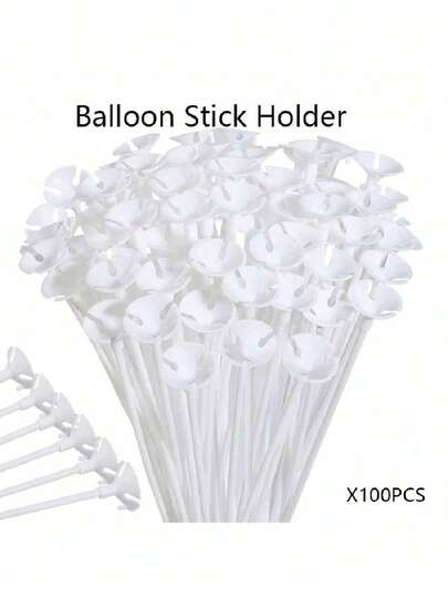 100pcs White Balloon Sticks - Plastic Party Balloon Rods For Weddings, Birthdays, Christmas & More (32cm/12.59in) Birthday Decorations Birthday Decorations