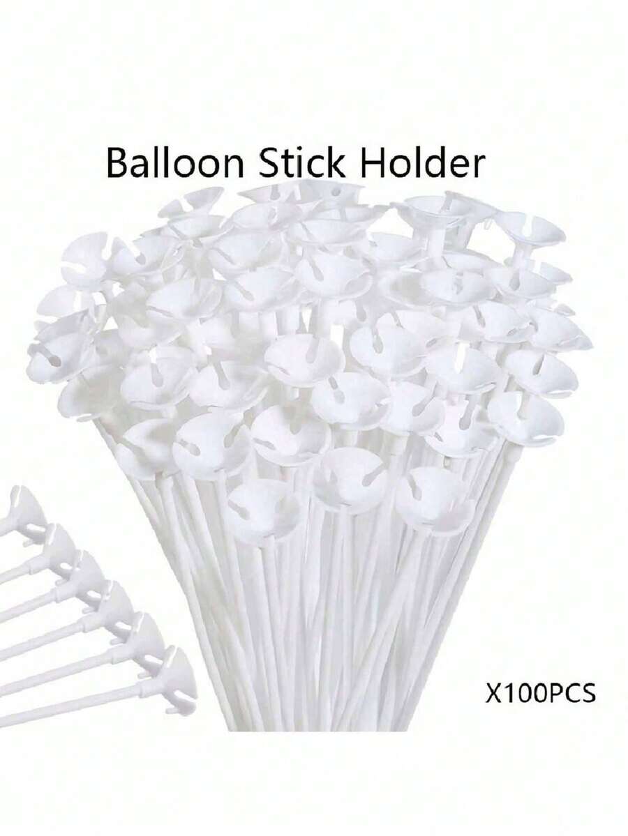100pcs White Balloon Sticks - Plastic Party Balloon Rods For Weddings, Birthdays, Christmas & More (32cm/12.59in) Birthday Decorations Birthday Decorations - White - View 1