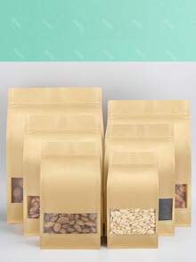 10pcs Resealable Kraft Paper Tea Bags - With Frosted Window And Self-Standing Design, Featuring Sturdy Sealed Edges, Suitable For Tea Leaves, Herbal Tea, Etc. - Resealable Packaging Bags - Multicolor - View 3