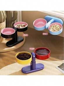 Pet High Footed Double Bowl Adjustable Height Sucker Pet Feeder Anti-Spill Wall Mounted Rotatable Angle Elevated Pets Feeder Bowl - One Size Fits All - View 10