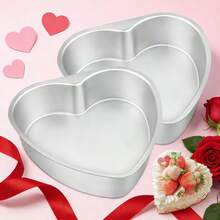 1 Juego de moldes de pastel con forma de corazón, moldes de pastel con forma de corazón para el Día de San Valentín, molde para hornear pasteles de chifón, accesorios de cocina, molde para hornear, molde de pastel de fondo fijo de aluminio antiadherente, perfecto para hornear, cumpleaños, bodas y reuniones familiares. - Multicolor - Ver 5
